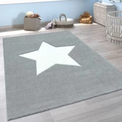 Paco Home Tapis Pour Enfants, Tapis De Jeux Moderne Chambre D’Enfant, Motif Étoilé Gris 80x150 Cm