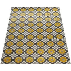 Paco Home Tapis Intérieur Extérieur Balcon Terrasse Motif Rétro Tissage 3D Jaune Beige 120x170 Cm