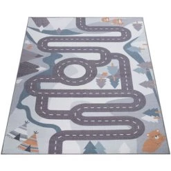 Paco Home Tapis Pour Enfants, Tapis De Jeux Pour Chambre D'Enfant Motif Rues Avec Animaux Crème 80x150 Cm -Tapis et paillasson Soldes 50628849 5