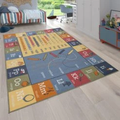 Paco Home Tapis Enfant, Tapis Réversible Design Paysage Et Motifs D'Apprentissage, Coloré Ø 200 Cm Rond