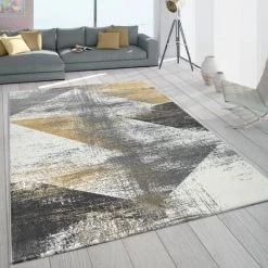 Paco Home Tapis Frisé, Poils Ras Pour Salon Look Usé Tons Pastel Jaune Gris 60x100 Cm