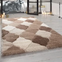 Paco Home Tapis À Poils Longs, Shaggy De Créateur Pour Salon Avec Look Oriental, Beige 60x100 Cm