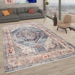 Paco Home Tapis, Tapis Poils Ras Pour Salon, Motif Oriental, Bleu 120x170 Cm