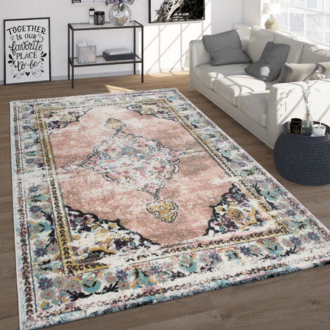 Paco Home Tapis Vintage, Poils Ras Frisés Pour Salon, Design Oriental, Rose 80x150 Cm 1 Paco Home Tapis Vintage, Poils Ras Frisés Pour Salon, Design Oriental, Rose 80x150 Cm