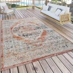 Paco Home Tapis Pour Salon, Tissage Plat Au Design Oriental, Aspect Usé, Bordure, Rouge 200x280 Cm