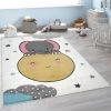 Paco Home Tapis Pour Enfant, Poils Ras Pour Chambre D'Enfant, Lune, Éléphant, Motif Enfants, Beige 80x150 Cm