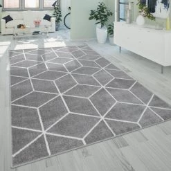 Paco Home Tapis De Salon, Poils Ras De Style Scandinave Avec Motif Losanges, Gris 60x100 Cm