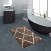 Paco Home Tapis De Bain Salle De Bain Shaggy Poils Longs Uni Avec Motif Losanges Blanc, Beige 50x80 Cm