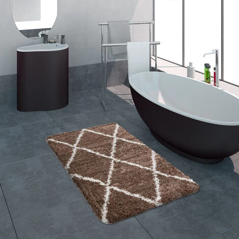 Paco Home Tapis De Bain Salle De Bain Shaggy Poils Longs Uni Avec Motif Losanges Blanc, Beige 50x80 Cm 1 Paco Home Tapis De Bain Salle De Bain Shaggy Poils Longs Uni Avec Motif Losanges Blanc, Beige 50x80 Cm