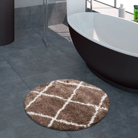 Paco Home Tapis De Bain Salle De Bain Shaggy Poils Longs Uni Avec Motif Losanges Blanc, Beige 50x80 Cm 2 Paco Home Tapis De Bain Salle De Bain Shaggy Poils Longs Uni Avec Motif Losanges Blanc, Beige 50x80 Cm – Image 2