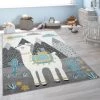 Paco Home Tapis Pour Enfant, Poils Ras Pour Chambre D'Enfant, Lama, Montagnes, Motif Enfants, Coloré Gris 120x160 Cm
