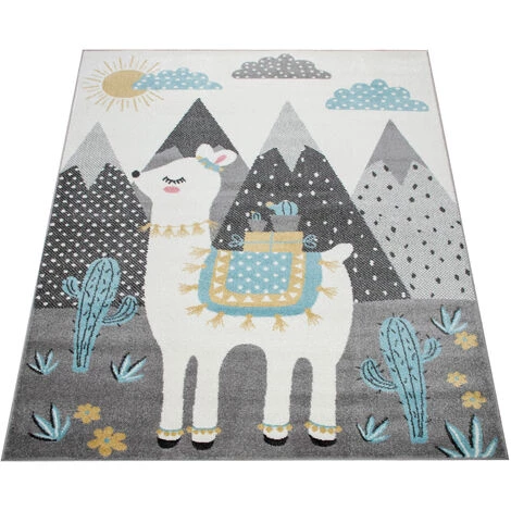 Paco Home Tapis Pour Enfant, Poils Ras Pour Chambre D'Enfant, Lama, Montagnes, Motif Enfants, Coloré Gris 120x160 Cm 5 Paco Home Tapis Pour Enfant, Poils Ras Pour Chambre D'Enfant, Lama, Montagnes, Motif Enfants, Coloré Gris 120x160 Cm – Image 5