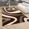 Paco Home Tapis De Salon Poils Ras Motif Ondulé Abstrait Moderne Design 3D Marron Beige 120x170 Cm