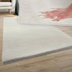Paco Home Tapis Poils Longs, Shaggy Pour Salon, Moelleux, Doux, Lavable, Beige Crème Ø 80 Cm Rond