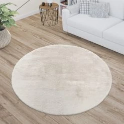 Paco Home Tapis Poils Longs, Shaggy Pour Salon, Moelleux, Doux, Lavable, Beige Crème Ø 80 Cm Rond -Tapis et paillasson Soldes 50629311 3