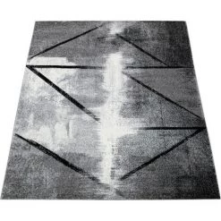 Paco Home Tapis De Salon Tapis Vintage Poils Ras Motif Abstrait Géométrique Gris Noir 80x150 Cm -Tapis et paillasson Soldes 50629318 5