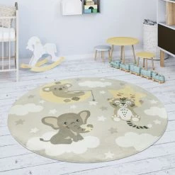 Paco Home Tapis Chambre Enfant Tapis De Jeux Tapis Bébé Étoile Nuage Lune Beige Blanc 80 Cm Rond -Tapis et paillasson Soldes 50629416 3