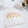 Paco Home Tapis Chambre Enfant Tapis De Jeux Tapis Bébé Arc-En-Ciel Cœur Blanc Cassé Rose 80 Cm Rond
