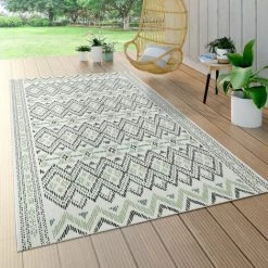 Paco Home Tapis D'Extérieur Pour Terrasse Et Balcon, Motif Géométrique, Moderne, Vert 160x230 Cm