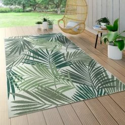 Paco Home Tapis Intérieur & Extérieur Tissage À Plat Jungle Découpé Design Palmiers Floral Vert 60x110 Cm