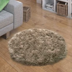 Paco Home Tapis Fausse Fourrure Coussin Cœur Rond Différentes Formes, Beige 45 Cm Rond