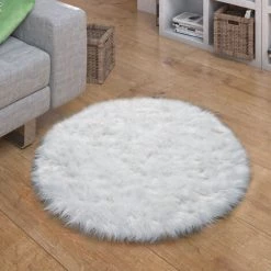 Paco Home Tapis Fausse Fourrure Coussin Cœur Rond Différentes Formes, Blanc 30 Cm Rond