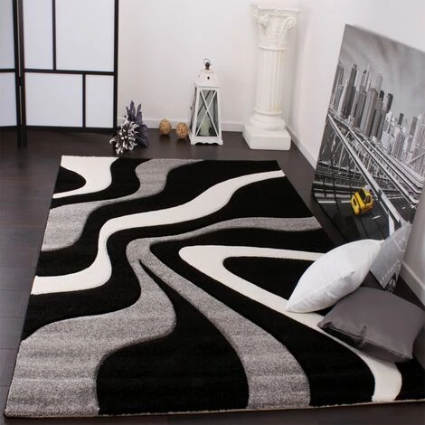 Paco Home Tapis De Créateur Aux Contours Découpés Motif Vagues En Gris Noir Blanc 160x230 Cm 1 Paco Home Tapis De Créateur Aux Contours Découpés Motif Vagues En Gris Noir Blanc 160x230 Cm