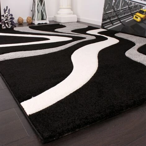 Paco Home Tapis De Créateur Aux Contours Découpés Motif Vagues En Gris Noir Blanc 160x230 Cm 2 Paco Home Tapis De Créateur Aux Contours Découpés Motif Vagues En Gris Noir Blanc 160x230 Cm – Image 2