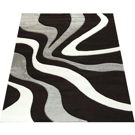 Paco Home Tapis De Créateur Aux Contours Découpés Motif Vagues En Gris Noir Blanc 160x230 Cm 5 Paco Home Tapis De Créateur Aux Contours Découpés Motif Vagues En Gris Noir Blanc 160x230 Cm – Image 5