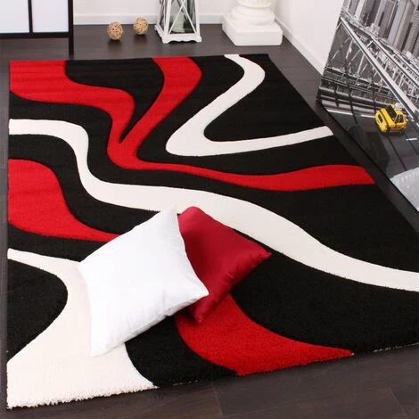 Paco Home Tapis De Créateur Aux Contours Découpés Motif Vagues En Rouge Noir Blanc 60x110 Cm 1 Paco Home Tapis De Créateur Aux Contours Découpés Motif Vagues En Rouge Noir Blanc 60x110 Cm