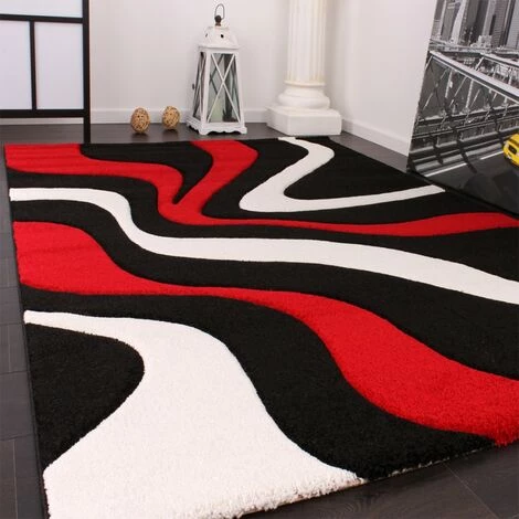 Paco Home Tapis De Créateur Aux Contours Découpés Motif Vagues En Rouge Noir Blanc 60x110 Cm 2 Paco Home Tapis De Créateur Aux Contours Découpés Motif Vagues En Rouge Noir Blanc 60x110 Cm – Image 2