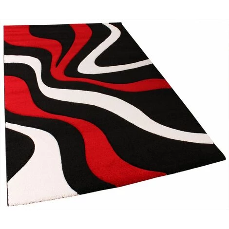 Paco Home Tapis De Créateur Aux Contours Découpés Motif Vagues En Rouge Noir Blanc 60x110 Cm 5 Paco Home Tapis De Créateur Aux Contours Découpés Motif Vagues En Rouge Noir Blanc 60x110 Cm – Image 5