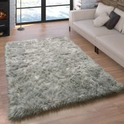 Paco Home Tapis Fausse Fourrure Coussin Cœur Rond Différentes Formes, Gris 40x60 Cm