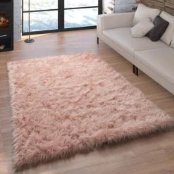 Paco Home Tapis Fausse Fourrure Coussin Cœur Rond Différentes Formes, Rose 60x100 Cm
