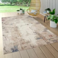 Paco Home Tapis D'Extérieur Balcon Terrasse Vintage Tapis De Cuisine Motif Abstrait Beige Bleu 60x100 Cm