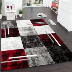 Paco Home Tapis De Créateur Aux Contours Découpés à Carreaux En Rouge Noir 80x300 Cm
