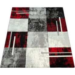 Paco Home Tapis De Créateur Aux Contours Découpés à Carreaux En Rouge Noir 80x300 Cm -Tapis et paillasson Soldes 50629711 5