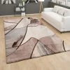 Paco Home Tapis De Salon Poils Ras Moderne Effet 3D Motif Géométrique Brun Beige 60x100 Cm