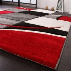 Paco Home Tapis De Créateur Aux Contours Découpés à Carreaux En Rouge Noir Crème 60x110 Cm -Tapis et paillasson Soldes 50629752 3