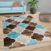 Paco Home Tapis Salon Motif Marocain Poils Ras Moderne En Beige Bleu Brun 80x150 Cm