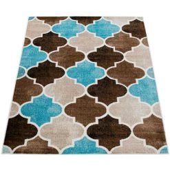 Paco Home Tapis Salon Motif Marocain Poils Ras Moderne En Beige Bleu Brun 80x150 Cm -Tapis et paillasson Soldes 50629767 5