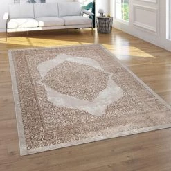 Paco Home Tapis De Salon Poils Ras Effet 3D Motif Oriental En Beige Blanc Cassé 120x160 Cm