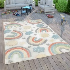 Paco Home Tapis Chambre Enfant Tapis De Jeux Garçon Fille 3D Motif Arc-En-Ciel Beige 80x150 Cm