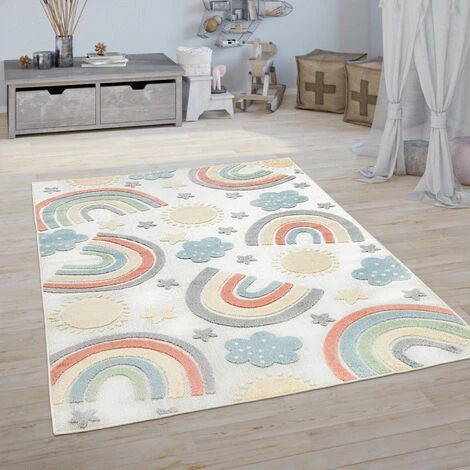 Paco Home Tapis Chambre Enfant Tapis De Jeux Garçon Fille 3D Motif Arc-En-Ciel Beige 80x150 Cm 2 Paco Home Tapis Chambre Enfant Tapis De Jeux Garçon Fille 3D Motif Arc-En-Ciel Beige 80x150 Cm – Image 2