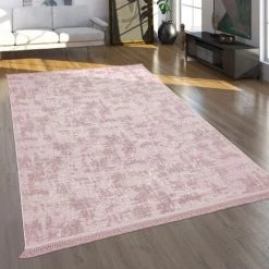 Paco Home Tapis De Salon Poils Ras Motif Moderne Oriental Lavable Rose 60x100 Cm