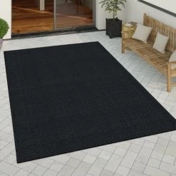 Paco Home Tapis Intérieur Extérieur Tapis Cuisine Design Monochrome Aspect Sisal Noir 80x150 Cm
