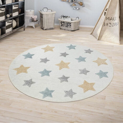 Paco Home Tapis Chambre Enfant Rond Tapis De Jeux Garçon Fille 3D Avec Étoiles Beige Ø 160 Cm Rond 2 Paco Home Tapis Chambre Enfant Rond Tapis De Jeux Garçon Fille 3D Avec Étoiles Beige Ø 160 Cm Rond – Image 2