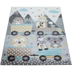 Paco Home Tapis Enfant Tapis Chambre Enfant Garçon Fille Effet 3D Motif Animal Gris Jaune 80x150 Cm -Tapis et paillasson Soldes 50629877 4