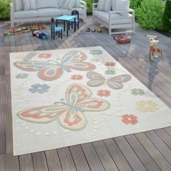 Paco Home Tapis Enfant Chambre D’Enfant Tapis De Jeux Fille 3D Fleurs Papillons Coloré 80x150 Cm