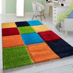 Paco Home Tapis Shaggy Tapis De Salon Chambre D'Enfant Poil Long Effet 3D Motif Dés Coloré 60x100 Cm